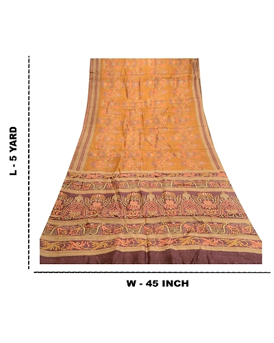 Sanskriti Vintage Sarees Brown Indian Pure Silk Printed Sari 5Yd Craft Fabric, PR-61273-Brown-Printed Floral Design-Pure Silk-8