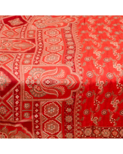 Sanskriti Vintage Sarees Red Indian Pure Silk Printed Sari Soft 5Yd Craft Fabric, PR-61279-Red-Printed Floral Design-Pure Silk-3
