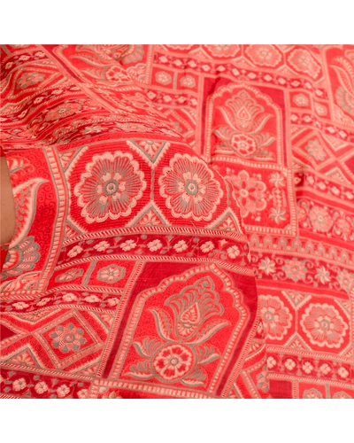 Sanskriti Vintage Sarees Red Indian Pure Silk Printed Sari Soft 5Yd Craft Fabric, PR-61279-Red-Printed Floral Design-Pure Silk-5