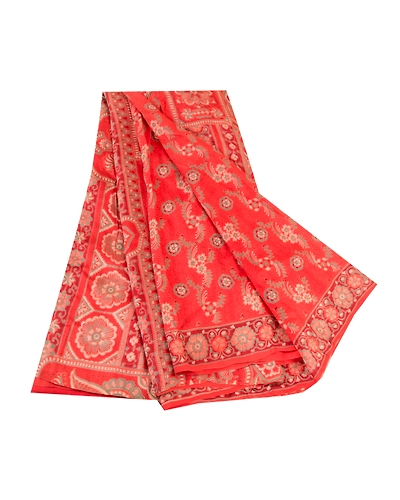 Sanskriti Vintage Sarees Red Indian Pure Silk Printed Sari Soft 5Yd Craft Fabric, PR-61279-Red-Printed Floral Design-Pure Silk-6