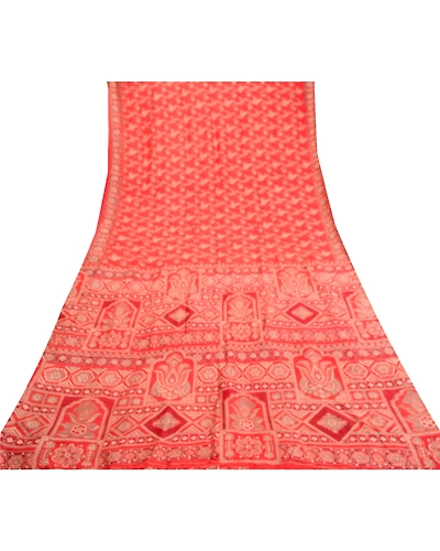 Sanskriti Vintage Sarees Red Indian Pure Silk Printed Sari Soft 5Yd Craft Fabric, PR-61279-Red-Printed Floral Design-Pure Silk-7