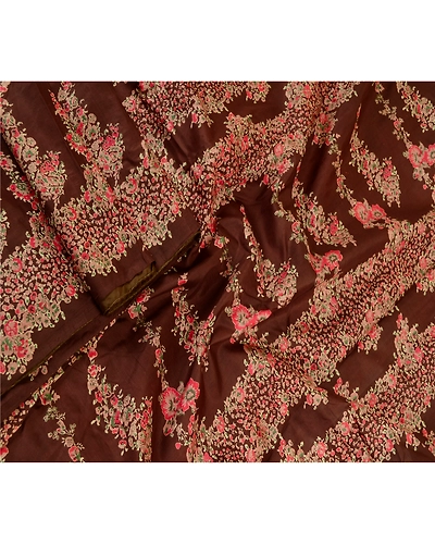 Sanskriti Vintage Sarees Indian Brown Printed Pure Silk Sari Floral Craft Fabric, PR-61290-Brown-Printed Floral Design-Pure Silk-1