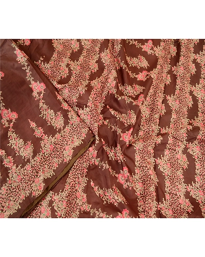 Sanskriti Vintage Sarees Indian Brown Printed Pure Silk Sari Floral Craft Fabric, PR-61290-Brown-Printed Floral Design-Pure Silk-2