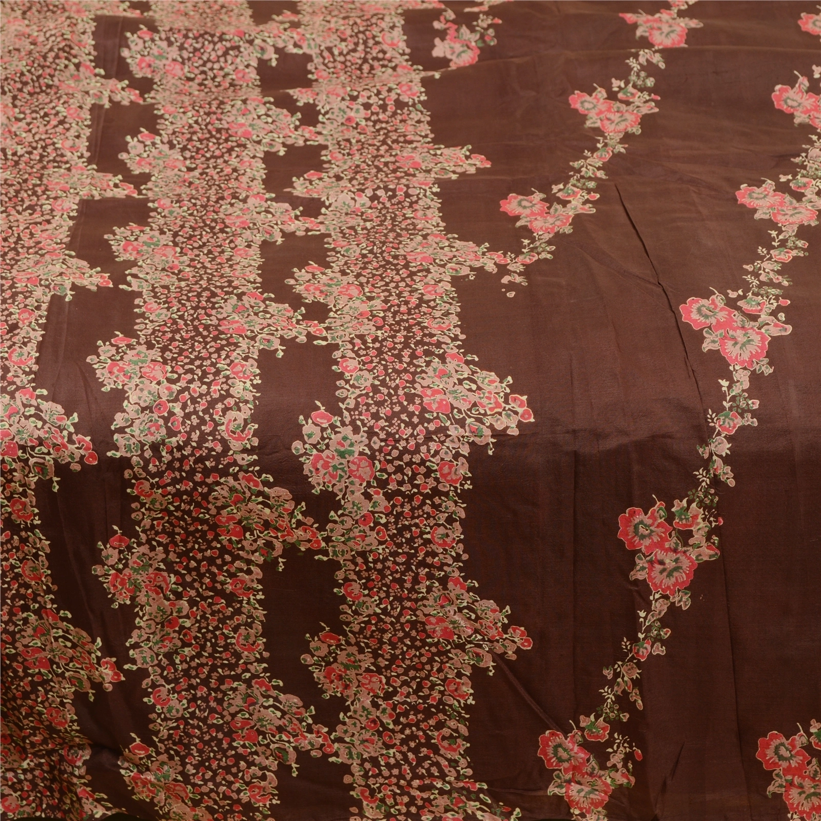 Sanskriti Vintage Sarees Indian Brown Printed Pure Silk Sari Floral Craft Fabric, PR-61290-Brown-Printed Floral Design-Pure Silk-3