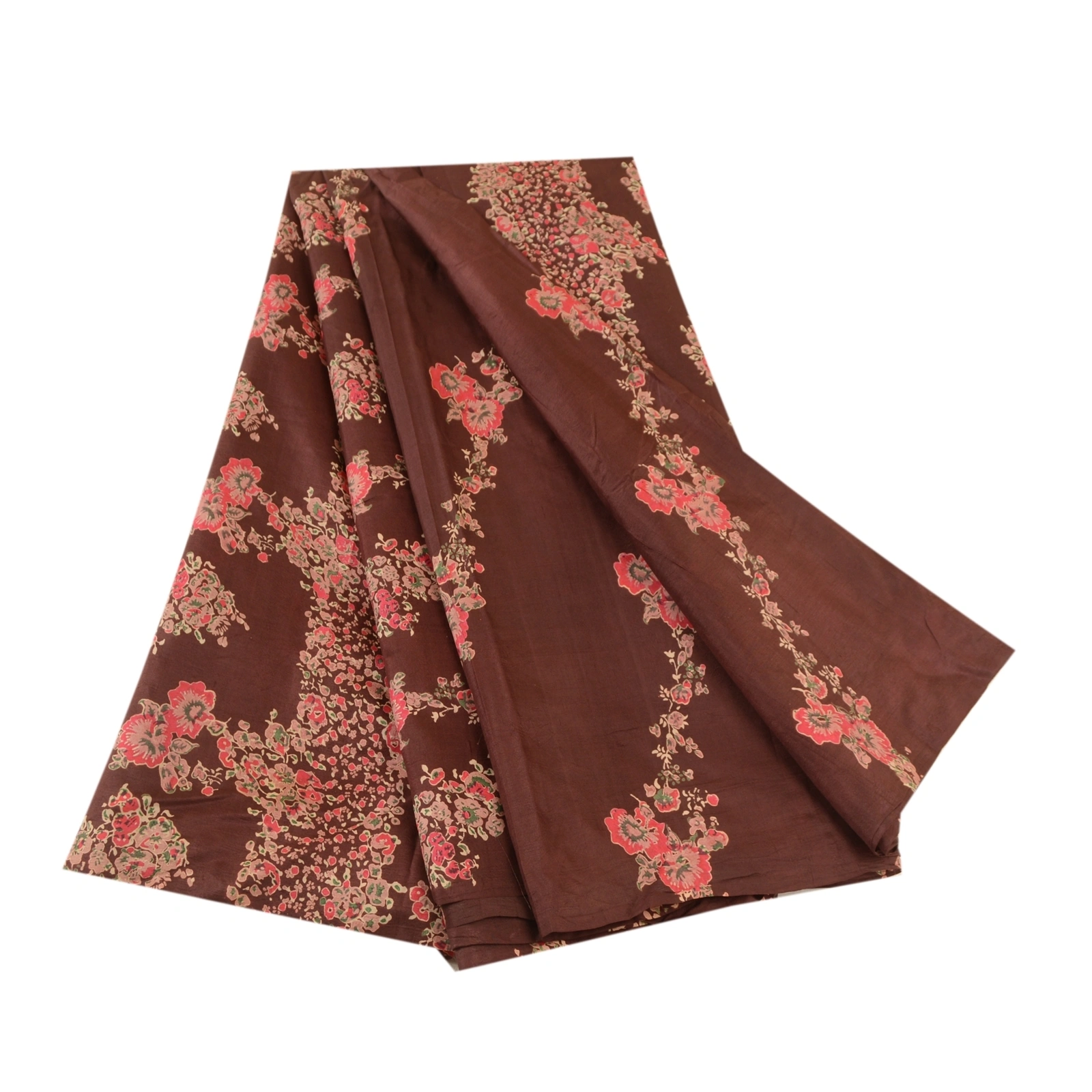 Sanskriti Vintage Sarees Indian Brown Printed Pure Silk Sari Floral Craft Fabric, PR-61290-Brown-Printed Floral Design-Pure Silk-6