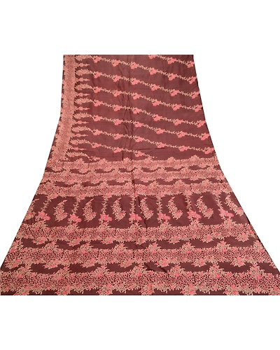 Sanskriti Vintage Sarees Indian Brown Printed Pure Silk Sari Floral Craft Fabric, PR-61290-Brown-Printed Floral Design-Pure Silk-7