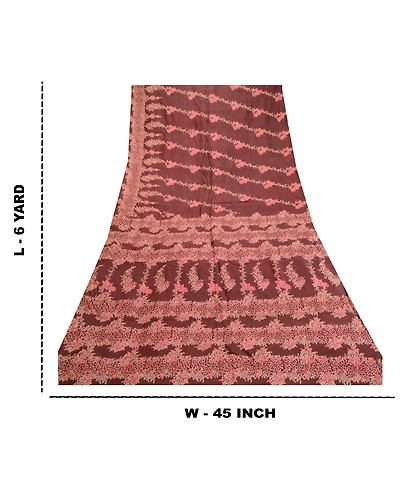 Sanskriti Vintage Sarees Indian Brown Printed Pure Silk Sari Floral Craft Fabric, PR-61290-Brown-Printed Floral Design-Pure Silk-8