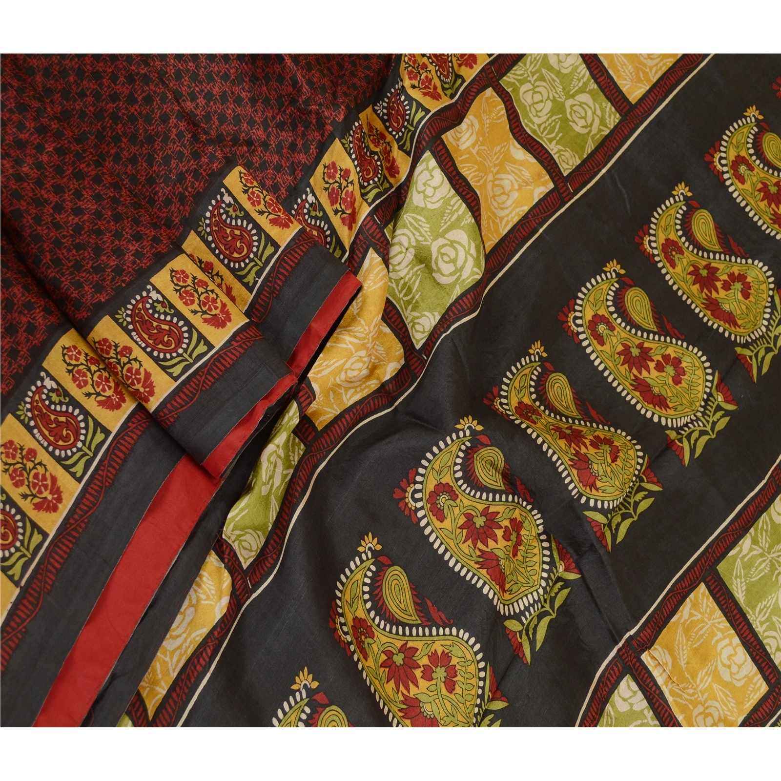 Sanskriti Vintage Sarees Black From India Pure Silk Printed Sari Craft Fabric, PR-61304-Black-Printed Floral Design-Pure Silk-1