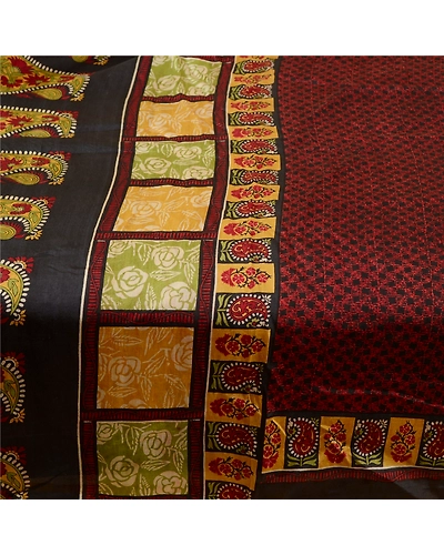 Sanskriti Vintage Sarees Black From India Pure Silk Printed Sari Craft Fabric, PR-61304-Black-Printed Floral Design-Pure Silk-3