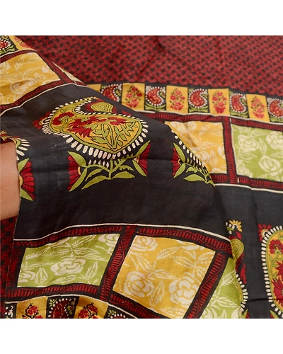 Sanskriti Vintage Sarees Black From India Pure Silk Printed Sari Craft Fabric, PR-61304-Black-Printed Floral Design-Pure Silk-5