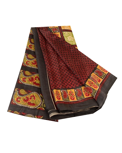 Sanskriti Vintage Sarees Black From India Pure Silk Printed Sari Craft Fabric, PR-61304-Black-Printed Floral Design-Pure Silk-6