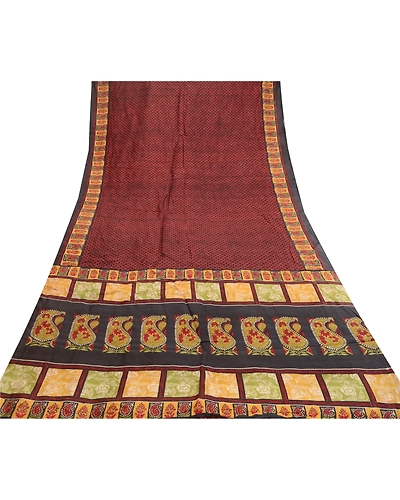 Sanskriti Vintage Sarees Black From India Pure Silk Printed Sari Craft Fabric, PR-61304-Black-Printed Floral Design-Pure Silk-7