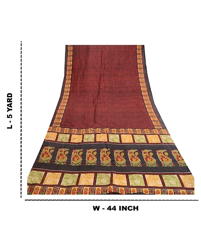 Sanskriti Vintage Sarees Black From India Pure Silk Printed Sari Craft Fabric, PR-61304-Black-Printed Floral Design-Pure Silk-8