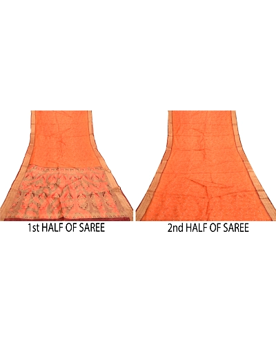 Sanskriti Vintage Sarees Orange Pure Silk Woven Printed Sari Floral Craft Fabric, PR-61319-Orange-Printed Floral Design-Pure Silk-4
