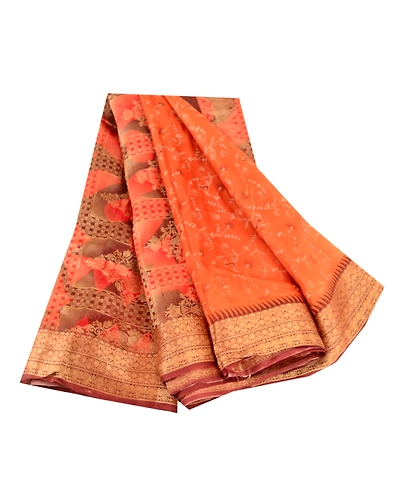 Sanskriti Vintage Sarees Orange Pure Silk Woven Printed Sari Floral Craft Fabric, PR-61319-Orange-Printed Floral Design-Pure Silk-6