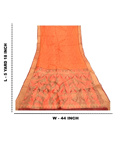 Sanskriti Vintage Sarees Orange Pure Silk Woven Printed Sari Floral Craft Fabric, PR-61319-Orange-Printed Floral Design-Pure Silk-8
