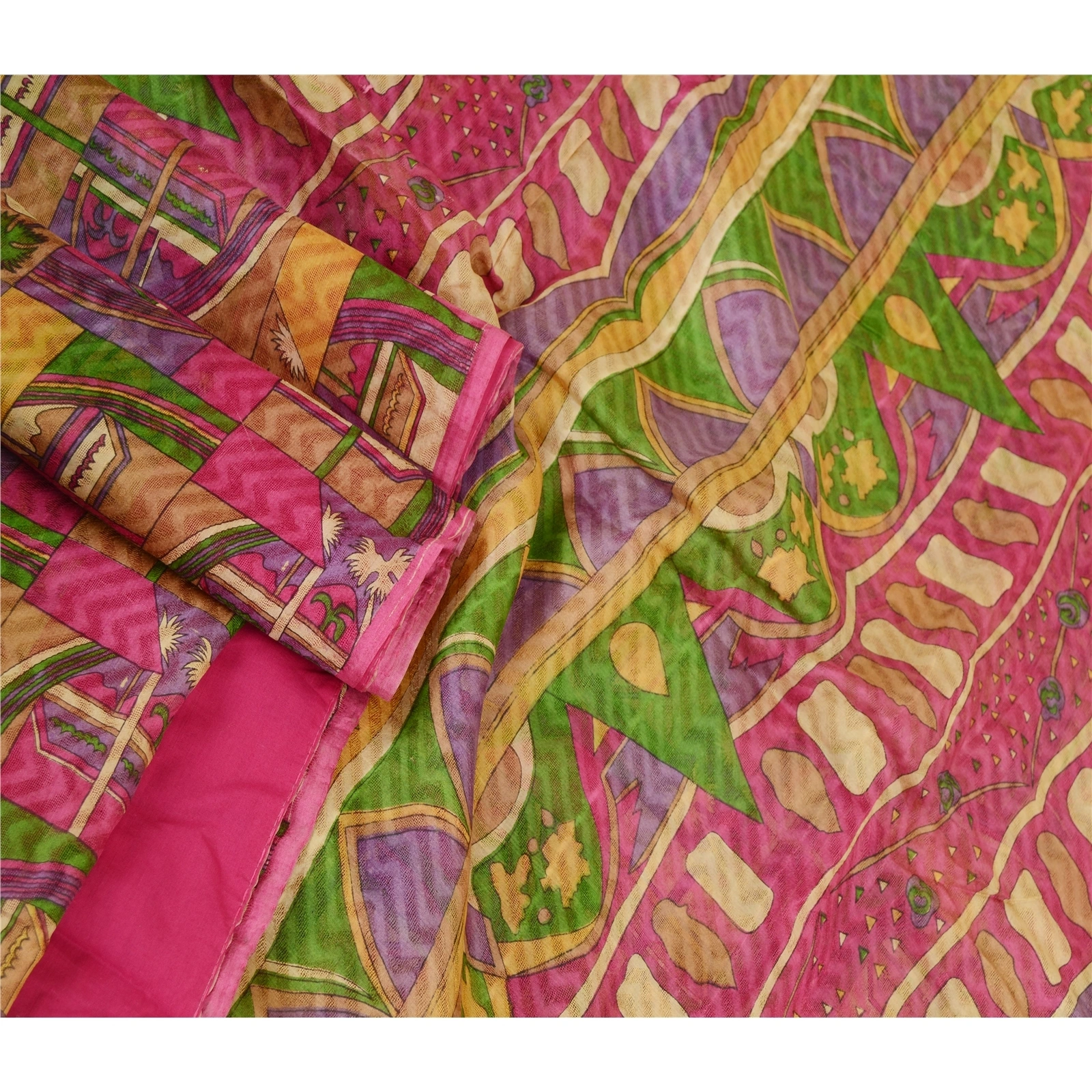 Sanskriti Vintage Sarees Multi Pure Silk Printed Woven Sari Soft Craft Fabric, PR-61337-Multi-Printed Floral Design-Pure Silk-1