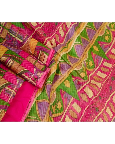 Sanskriti Vintage Sarees Multi Pure Silk Printed Woven Sari Soft Craft Fabric, PR-61337-Multi-Printed Floral Design-Pure Silk-1
