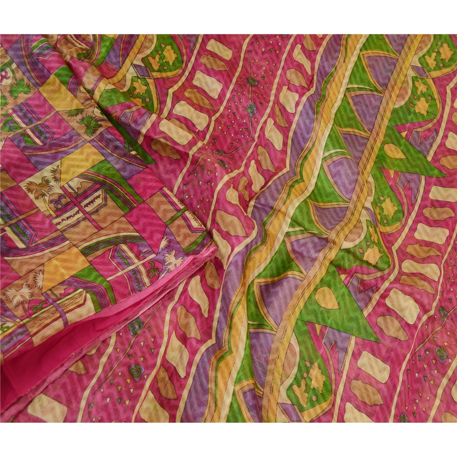 Sanskriti Vintage Sarees Multi Pure Silk Printed Woven Sari Soft Craft Fabric, PR-61337-Multi-Printed Floral Design-Pure Silk-2