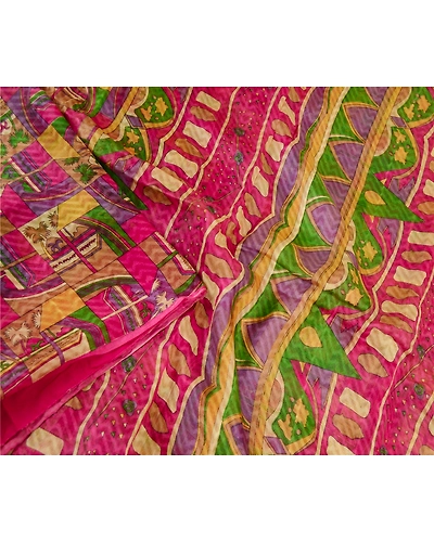 Sanskriti Vintage Sarees Multi Pure Silk Printed Woven Sari Soft Craft Fabric, PR-61337-Multi-Printed Floral Design-Pure Silk-2