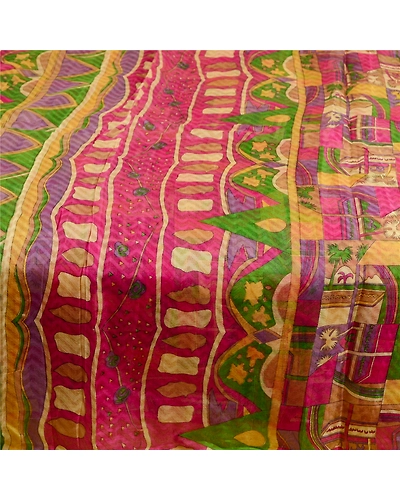 Sanskriti Vintage Sarees Multi Pure Silk Printed Woven Sari Soft Craft Fabric, PR-61337-Multi-Printed Floral Design-Pure Silk-3