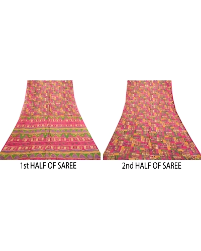 Sanskriti Vintage Sarees Multi Pure Silk Printed Woven Sari Soft Craft Fabric, PR-61337-Multi-Printed Floral Design-Pure Silk-4