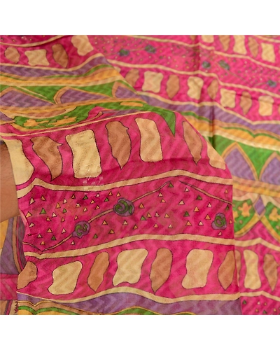 Sanskriti Vintage Sarees Multi Pure Silk Printed Woven Sari Soft Craft Fabric, PR-61337-Multi-Printed Floral Design-Pure Silk-5