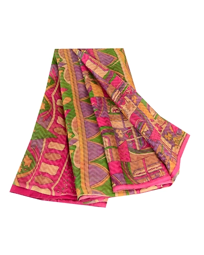 Sanskriti Vintage Sarees Multi Pure Silk Printed Woven Sari Soft Craft Fabric, PR-61337-Multi-Printed Floral Design-Pure Silk-6