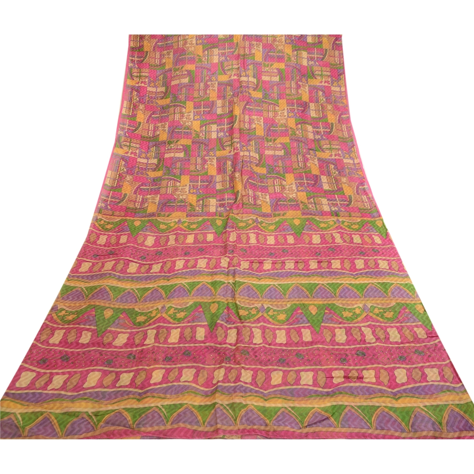 Sanskriti Vintage Sarees Multi Pure Silk Printed Woven Sari Soft Craft Fabric, PR-61337-Multi-Printed Floral Design-Pure Silk-7