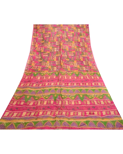 Sanskriti Vintage Sarees Multi Pure Silk Printed Woven Sari Soft Craft Fabric, PR-61337-Multi-Printed Floral Design-Pure Silk-7
