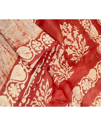 Sanskriti Vintage Sarees From India Batik Printed Cream Pure Silk Sari Fabric, PR-61343-Cream-Printed Floral Design-Pure Silk-1
