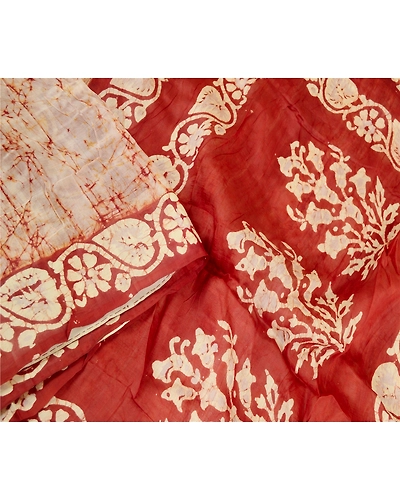 Sanskriti Vintage Sarees From India Batik Printed Cream Pure Silk Sari Fabric, PR-61343-Cream-Printed Floral Design-Pure Silk-2