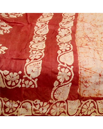 Sanskriti Vintage Sarees From India Batik Printed Cream Pure Silk Sari Fabric, PR-61343-Cream-Printed Floral Design-Pure Silk-3