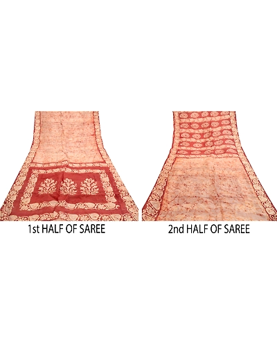 Sanskriti Vintage Sarees From India Batik Printed Cream Pure Silk Sari Fabric, PR-61343-Cream-Printed Floral Design-Pure Silk-4