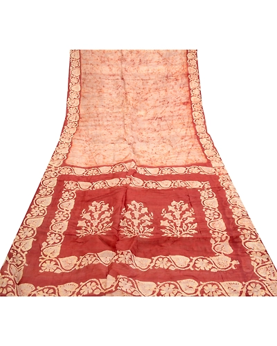 Sanskriti Vintage Sarees From India Batik Printed Cream Pure Silk Sari Fabric, PR-61343-Cream-Printed Floral Design-Pure Silk-7