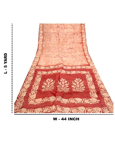 Sanskriti Vintage Sarees From India Batik Printed Cream Pure Silk Sari Fabric, PR-61343-Cream-Printed Floral Design-Pure Silk-8