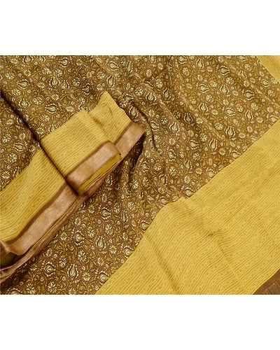 Sanskriti Vintage Sarees Green Pure Silk Printed Zari Woven Sari Craft Fabric, PR-61349-Dark Red-Printed Floral Design-Pure Silk-2
