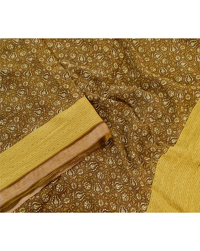 Sanskriti Vintage Sarees Green Pure Silk Printed Zari Woven Sari Craft Fabric, PR-61349-Dark Red-Printed Floral Design-Pure Silk-3