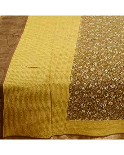 Sanskriti Vintage Sarees Green Pure Silk Printed Zari Woven Sari Craft Fabric, PR-61349-Dark Red-Printed Floral Design-Pure Silk-4