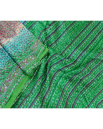 Sanskriti Vintage Sarees Blue Printed 100% Pure Silk Sari Floral Craft Fabric, PR-61371-Blue-Printed Floral Design-Pure Silk-2