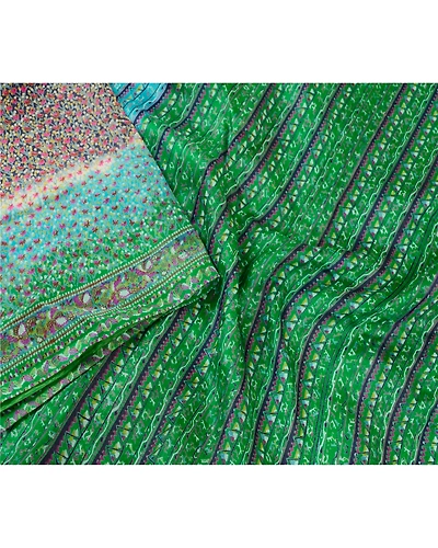 Sanskriti Vintage Sarees Blue Printed 100% Pure Silk Sari Floral Craft Fabric, PR-61371-Blue-Printed Floral Design-Pure Silk-3