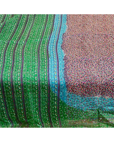Sanskriti Vintage Sarees Blue Printed 100% Pure Silk Sari Floral Craft Fabric, PR-61371-Blue-Printed Floral Design-Pure Silk-4