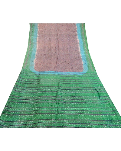 Sanskriti Vintage Sarees Blue Printed 100% Pure Silk Sari Floral Craft Fabric, PR-61371-Blue-Printed Floral Design-Pure Silk-8