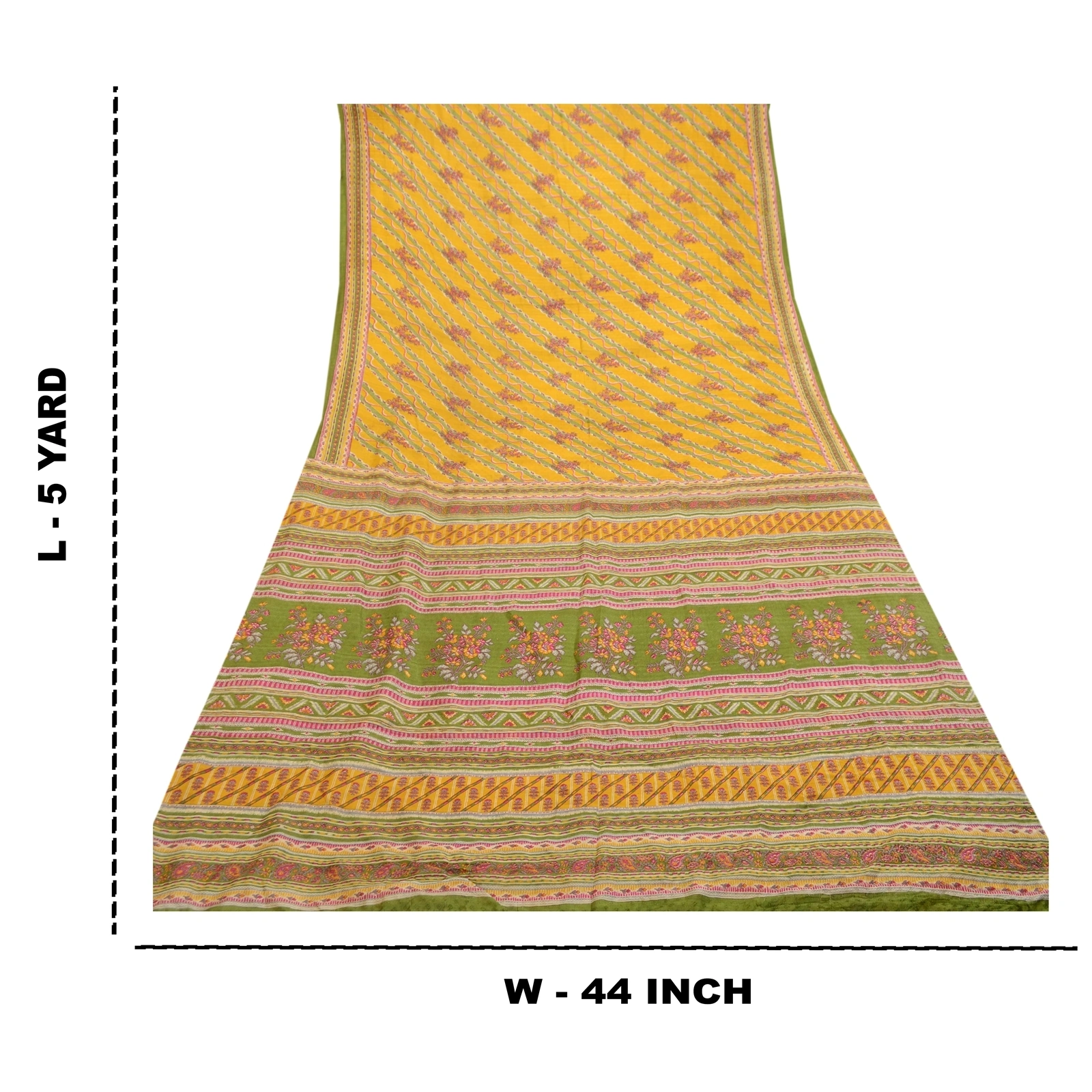 Sanskriti Vintage Sarees Yellow From India Pure Silk Printed Sari Craft Fabric, PR-61377-Yellow-Printed Floral Design-Pure Silk-8