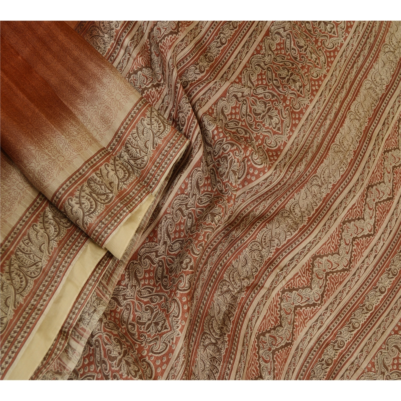 Sanskriti Vintage Indian Sarees Brown Pure Silk Printed Sari Floral Craft Fabric, PR-61395-Brown-Printed Floral Design-Pure Silk-1