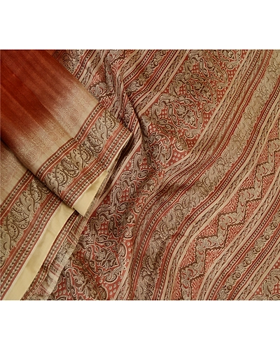 Sanskriti Vintage Indian Sarees Brown Pure Silk Printed Sari Floral Craft Fabric, PR-61395-Brown-Printed Floral Design-Pure Silk-1