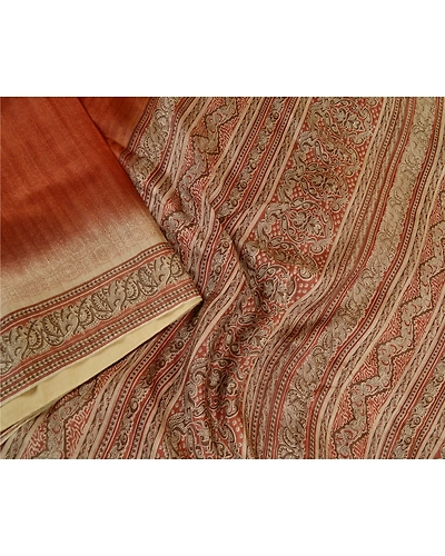 Sanskriti Vintage Indian Sarees Brown Pure Silk Printed Sari Floral Craft Fabric, PR-61395-Brown-Printed Floral Design-Pure Silk-2
