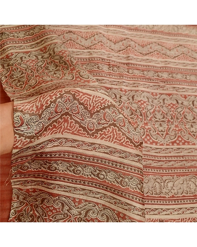 Sanskriti Vintage Indian Sarees Brown Pure Silk Printed Sari Floral Craft Fabric, PR-61395-Brown-Printed Floral Design-Pure Silk-5