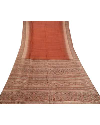 Sanskriti Vintage Indian Sarees Brown Pure Silk Printed Sari Floral Craft Fabric, PR-61395-Brown-Printed Floral Design-Pure Silk-7
