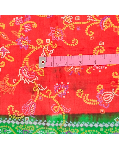 Sanskriti Vintage Sarees Red 100% Pure Silk Bandhani Printed Sari Craft Fabric, PR-61398-Red-Printed Floral Design-Pure Silk-1